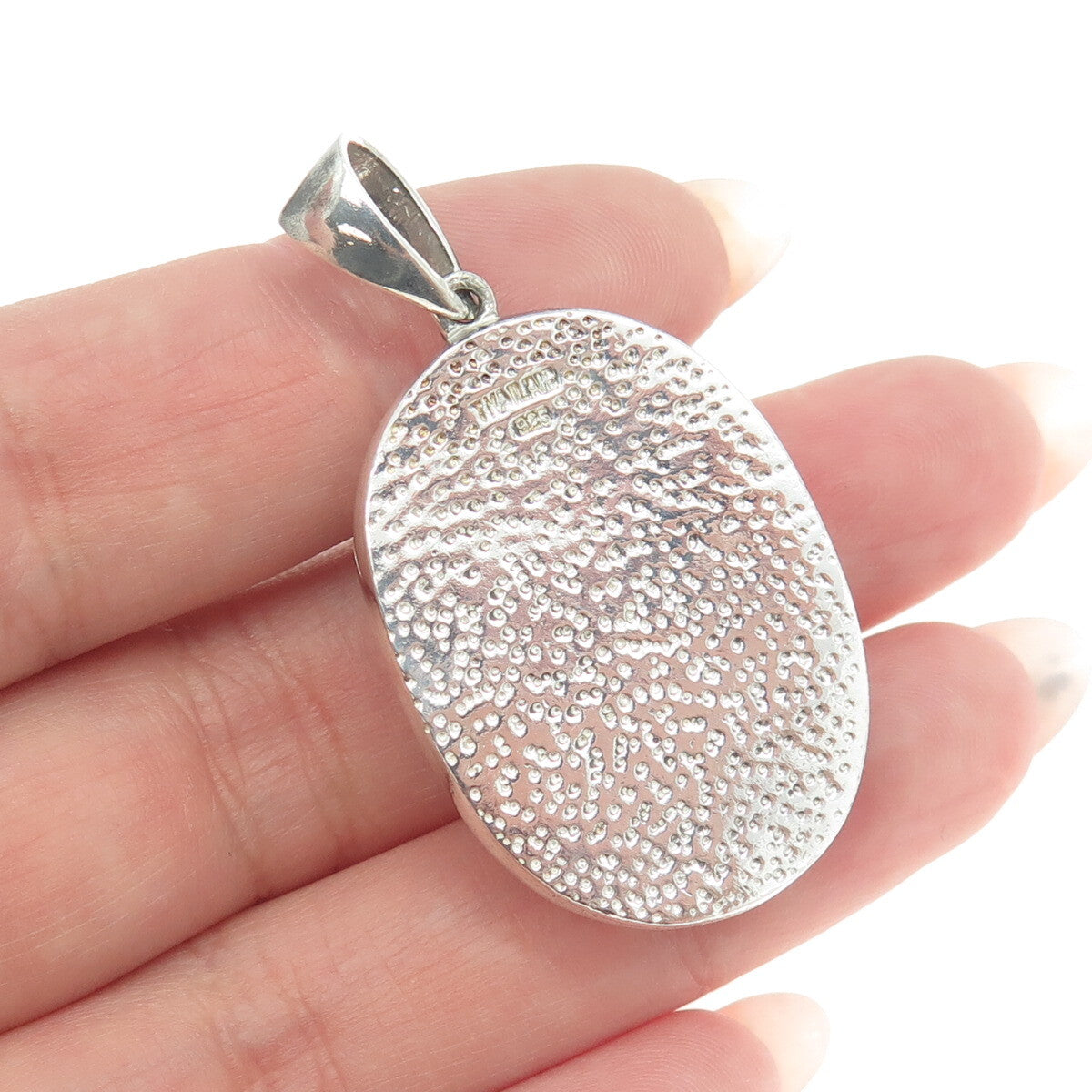 925 Sterling Silver Vintage Real Red Jasper Modernist Oval Pendant