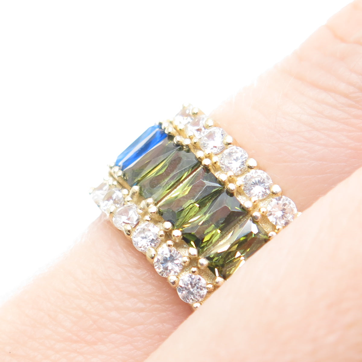 925 Sterling Silver Gold Plated Multi-Cut & Color C Z Eternity Ring Size 7.75