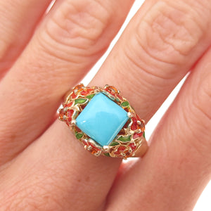 Chuck Clemency 925 Sterling Gold Plated Enamel Turquoise Citrine Ring Size 8.25
