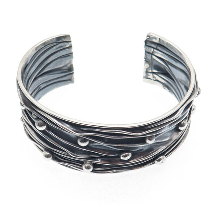 925 Sterling Silver Vintage Modernist Adjustable Oxidized Cuff Bracelet 7.5"