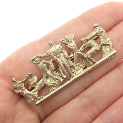 800 Silver Gold Plated Antique European Battle Scene Pin Brooch