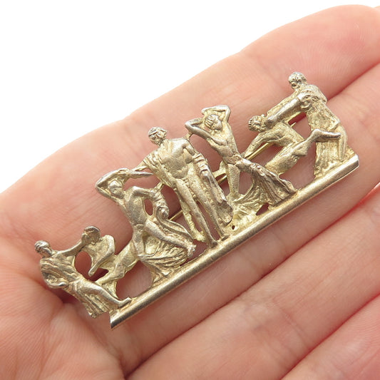 800 Silver Gold Plated Antique European Battle Scene Pin Brooch