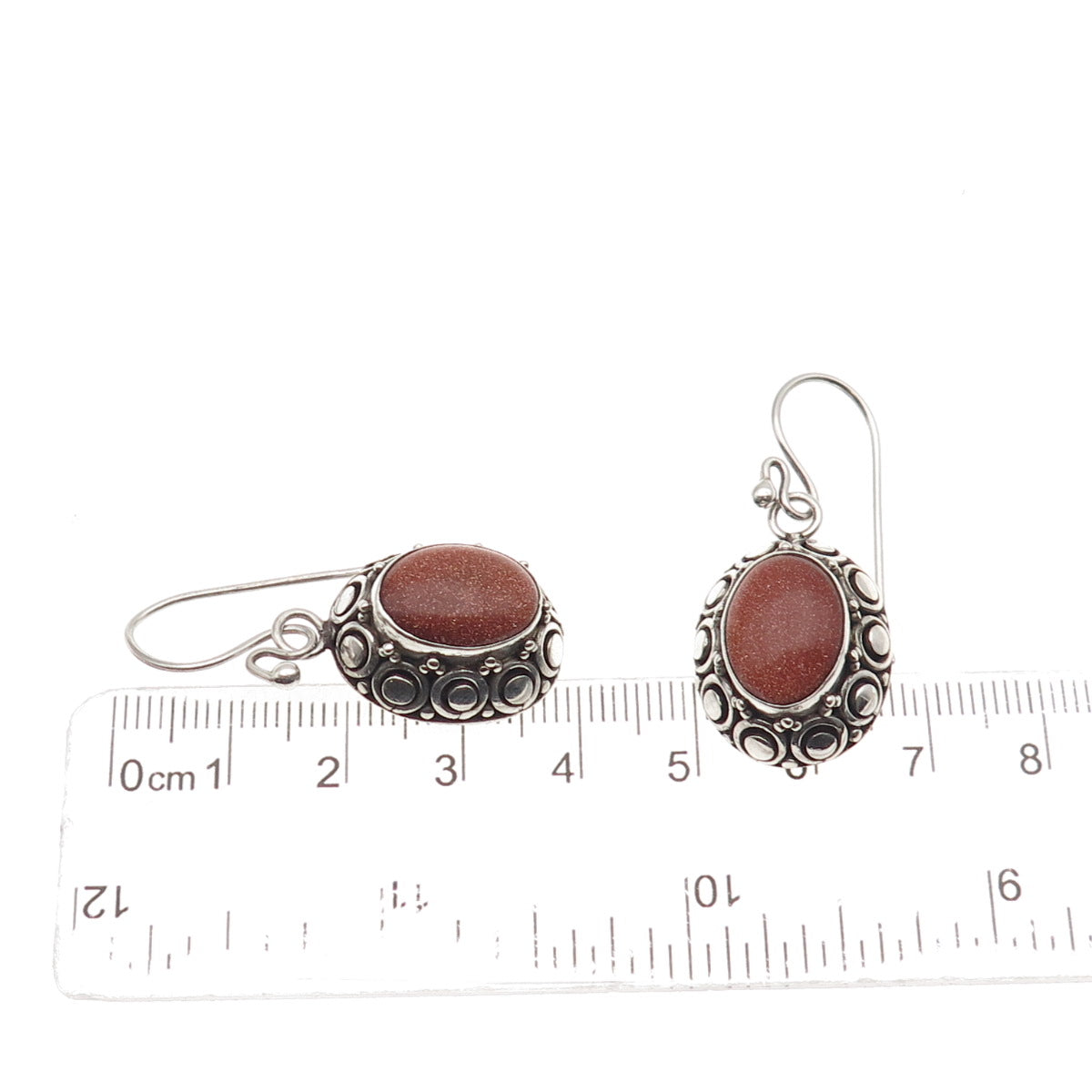 Suarti Bali 925 Sterling Silver Vintage Real Goldstone Dotted Dangle Earrings