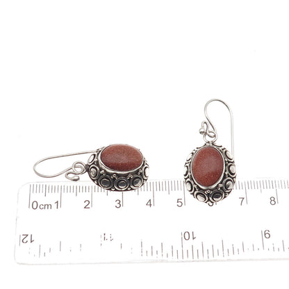 Suarti Bali 925 Sterling Silver Vintage Real Goldstone Dotted Dangle Earrings
