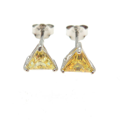 925 Sterling Silver Triangle-Cut Canary Yellow C Z Stud Earrings