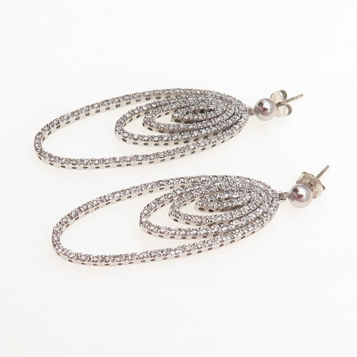 925 Sterling Silver Round-Cut C Z Multi-Circle Dangle Earrings