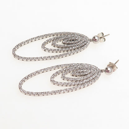 925 Sterling Silver Round-Cut C Z Multi-Circle Dangle Earrings