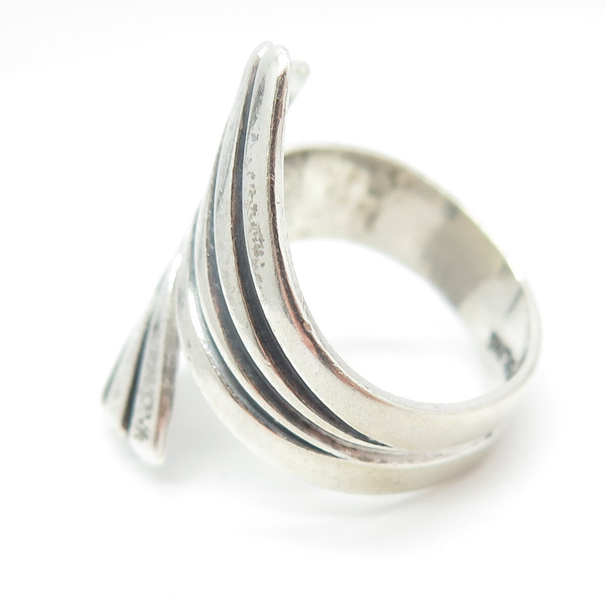 925 Sterling Silver Vintage Striped Overlap Ring Size 7.75