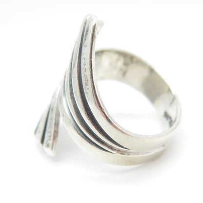 925 Sterling Silver Vintage Striped Overlap Ring Size 7.75