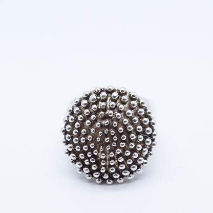 925 Sterling Silver Vintage Beaded Wide Ring Size 6.75