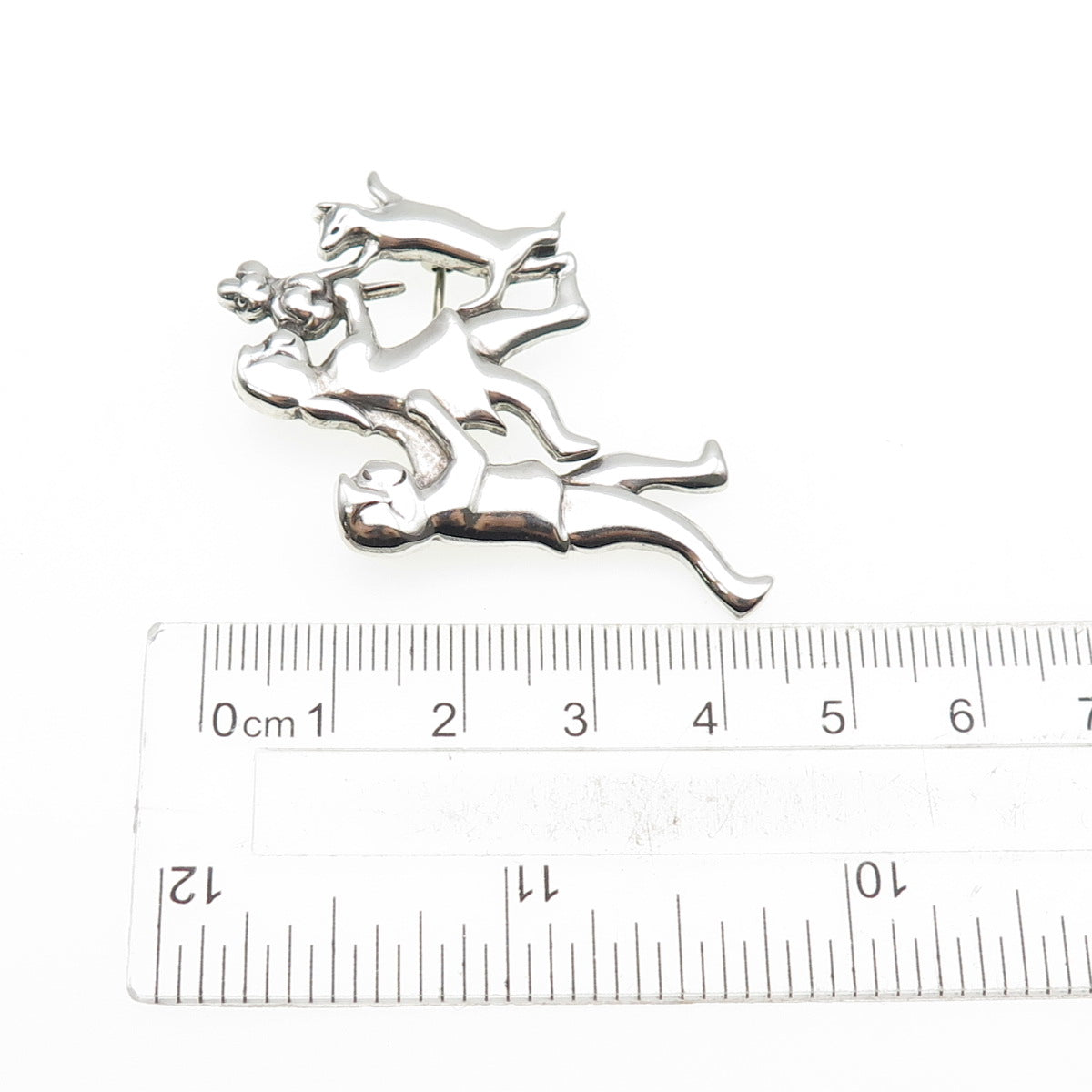 925 Sterling Silver Vintage Children & Dog Oxidized Pin Brooch