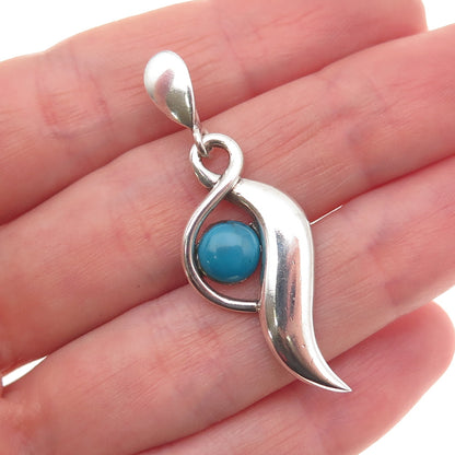 925 Sterling Silver Vintage Real Bisbee Turquoise Modernist Charm Pendant