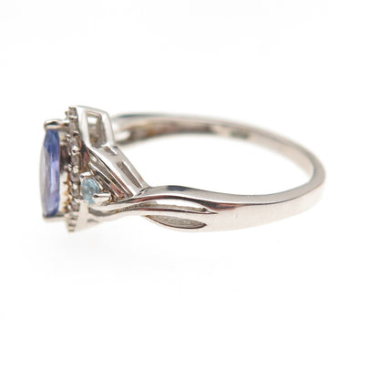Chuck Clemency 925 Sterling Silver Real Tanzanite Blue & White Topaz Ring Size 8