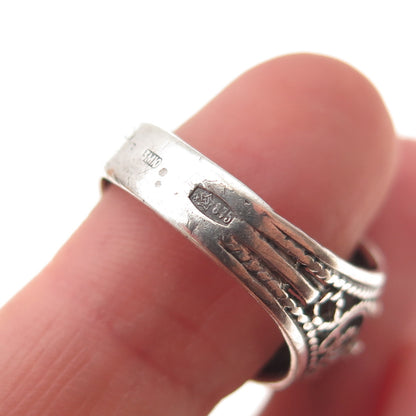 875 Silver Vintage Lab-Created Ruby Swirl Oxidized Ring Size 7.5