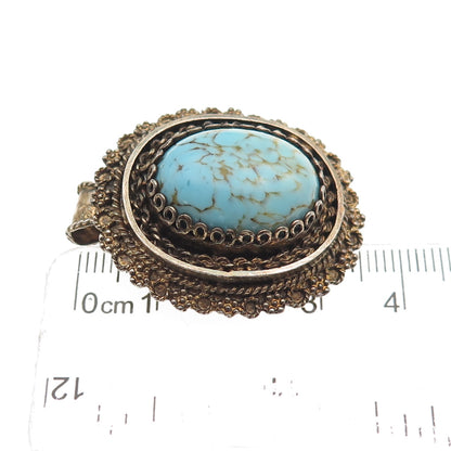935 Silver Gold Plated Vintage Israel Faux Turquoise Pin Brooch / Pendant