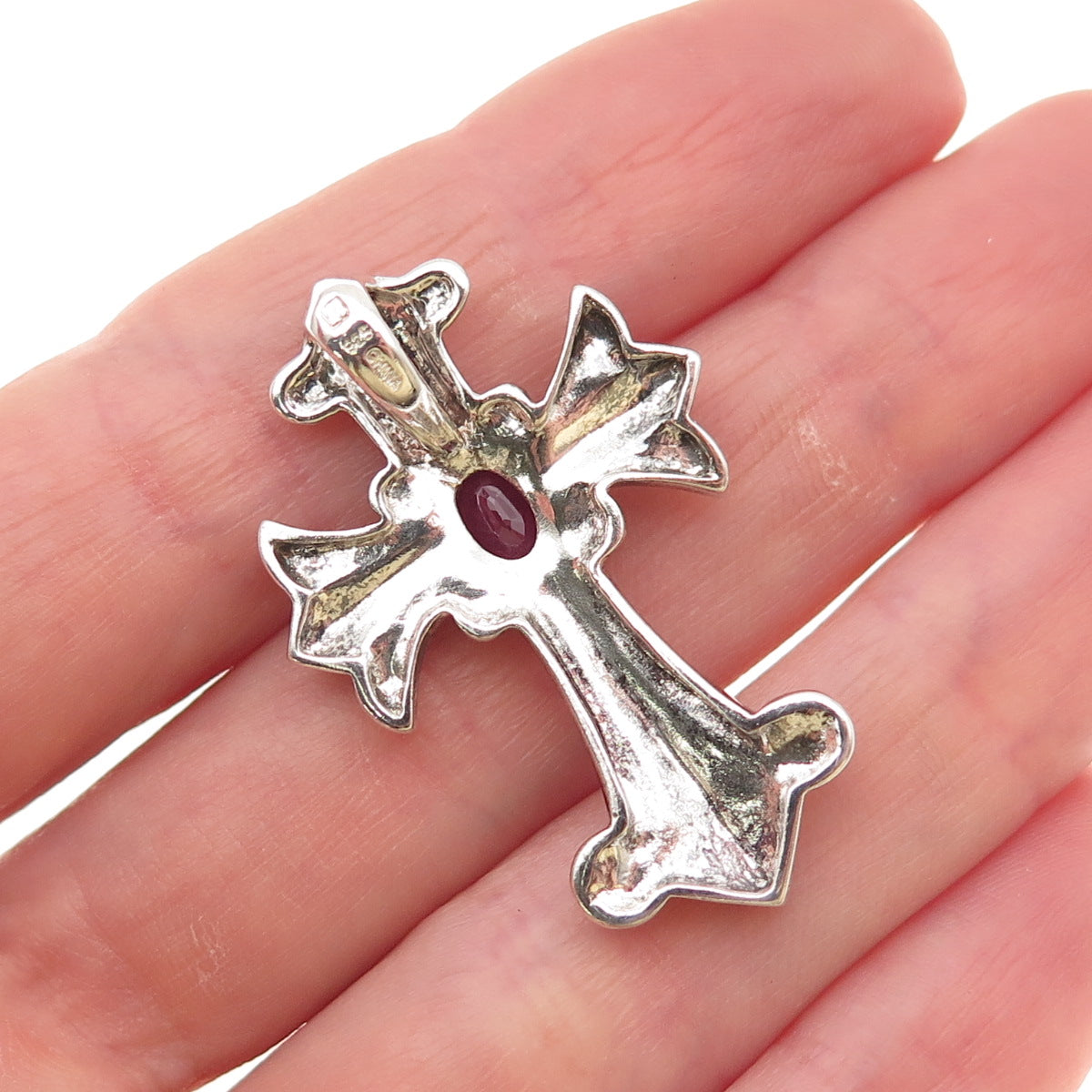 Michelle Albala 925 Sterling Silver Vintage Real Ruby Cross Slide Charm Pendant