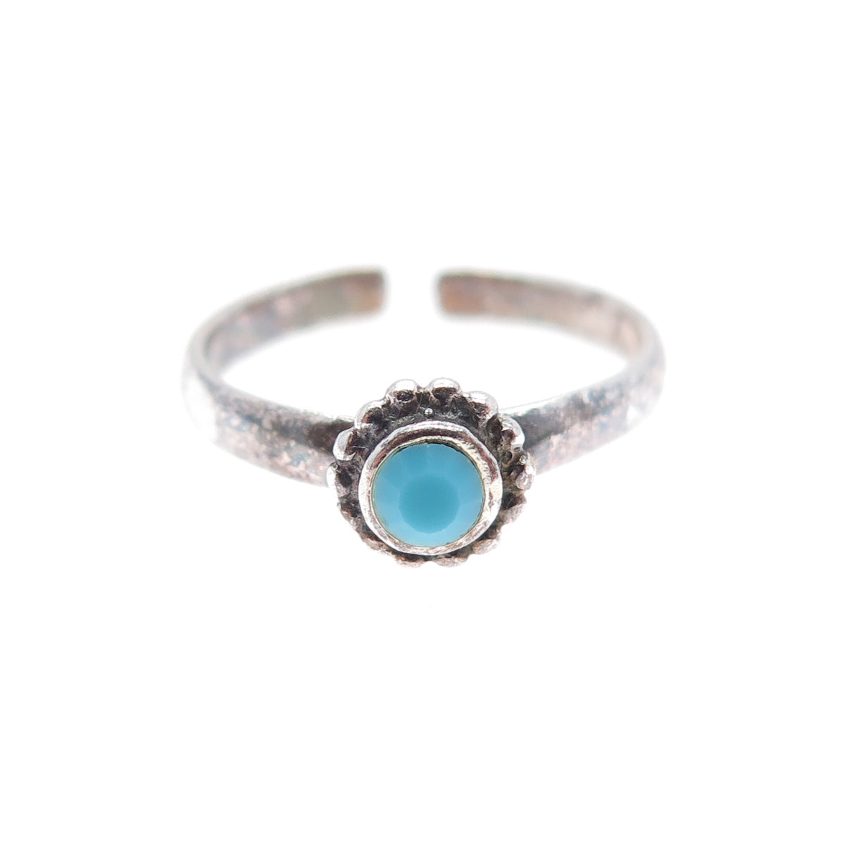 925 Sterling Silver Vintage Real Turquoise Oxidized Adjustable Ring Size 3.75