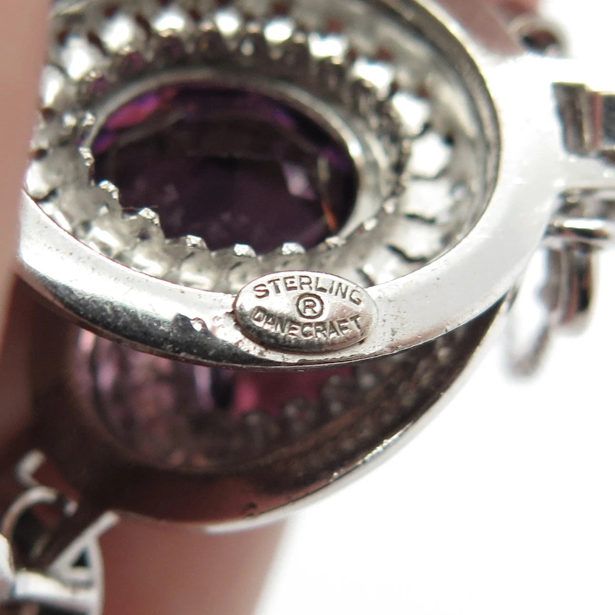 925 Sterling Silver Antique Danecraft Amethyst Tennis Link Bracelet 7"