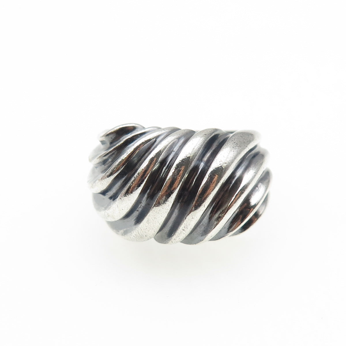 925 Sterling Silver Vintage Modernist Ribbed Dome Oxidized Ring Size 7