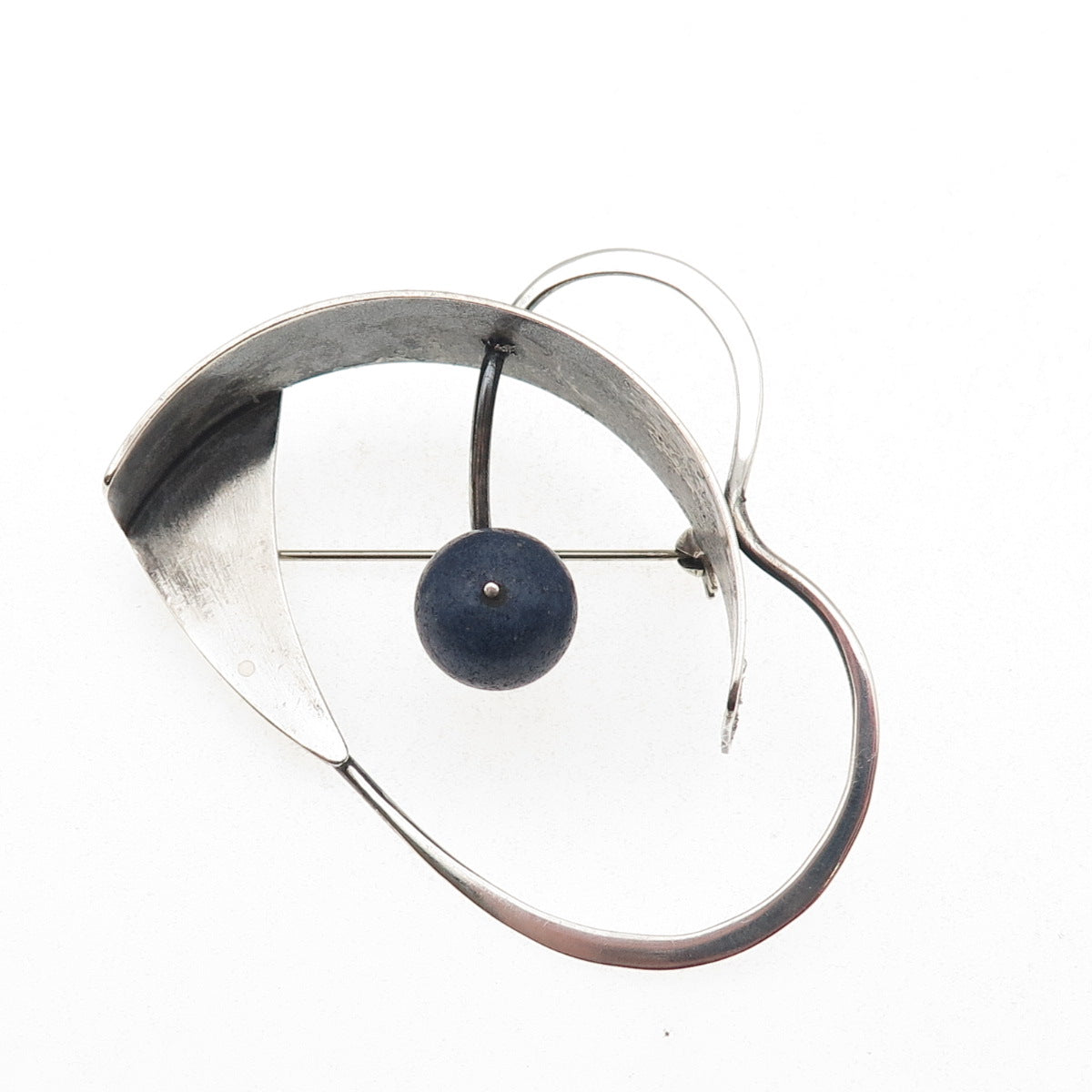 Bill Tendler Sterling Silver Vintage Real Lapis Modernist Oxidized Pin Brooch