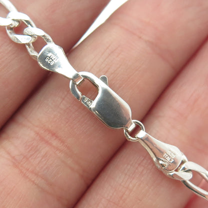 925 Sterling Silver Italy Figaro Link Bracelet 8"