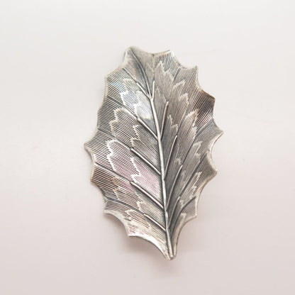 925 Sterling Silver Vintage BEAU Striped Leaf Pin Brooch