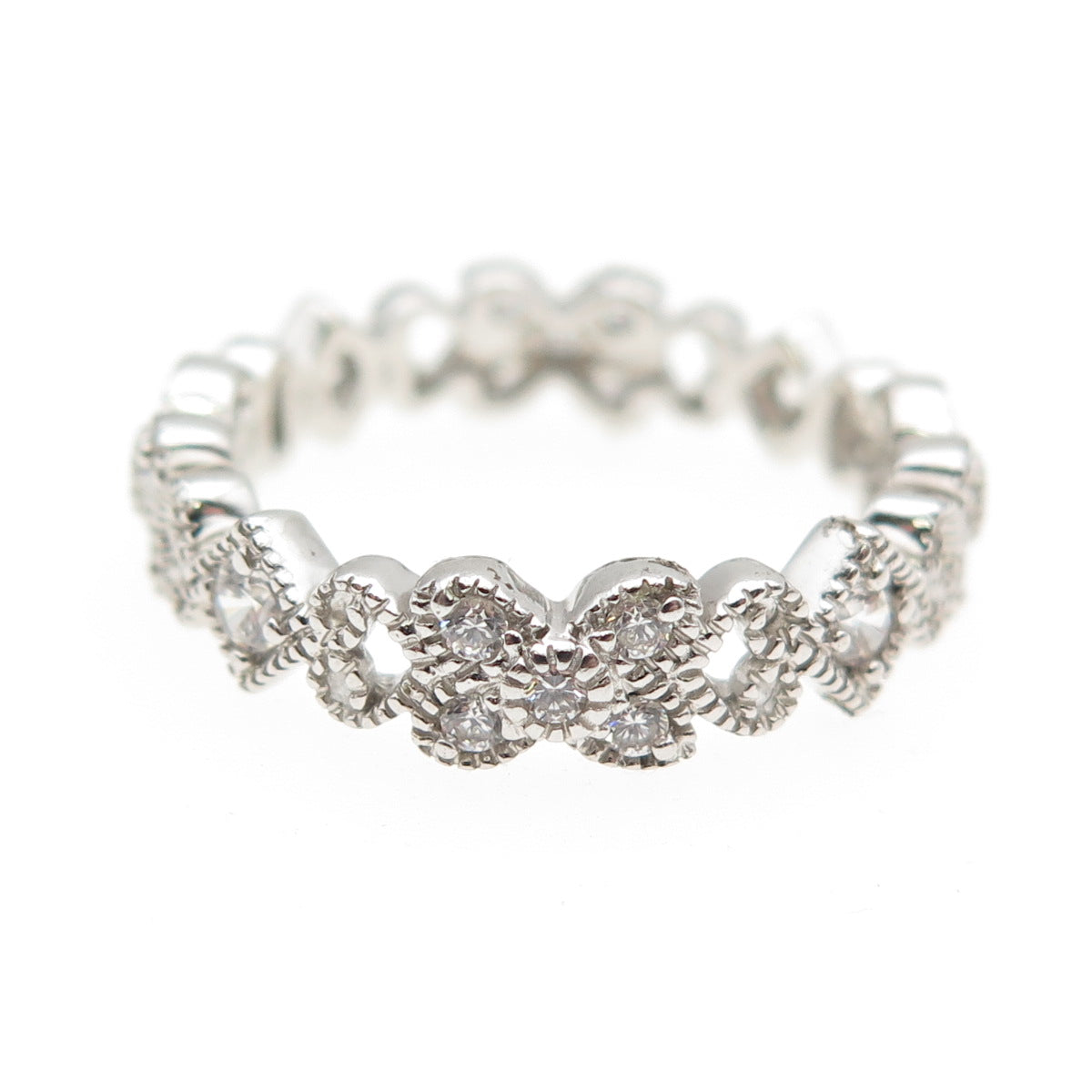 ROSS SIMONS 925 Sterling Silver Round-Cut C Z Heart Butterfly Band Ring Size 7