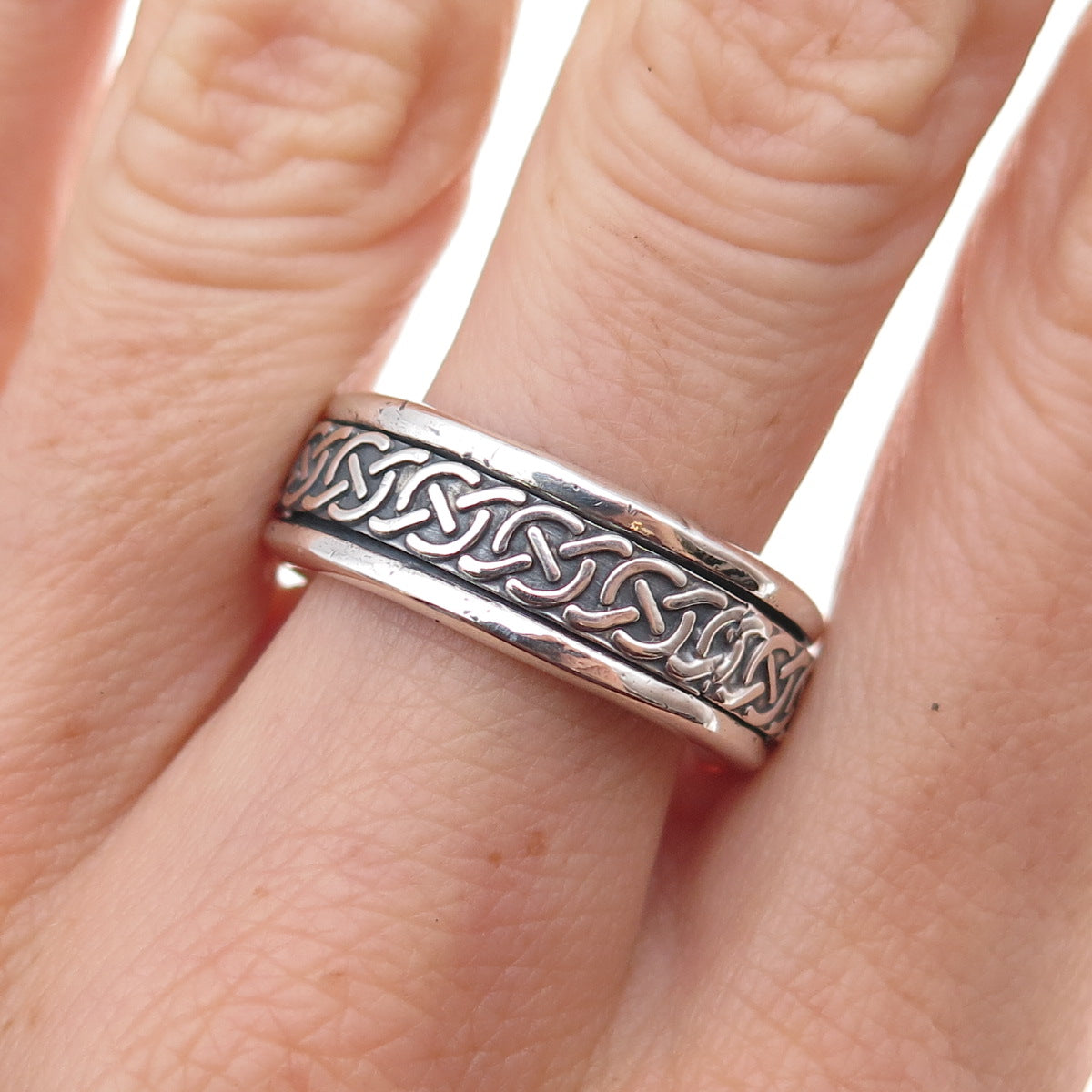 925 Sterling Silver Vintage Mexico Oxidized Rotating Band Ring Size 9.25