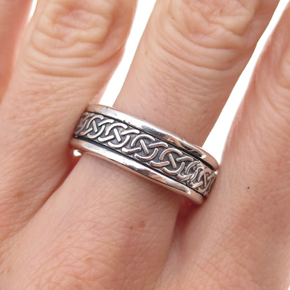 925 Sterling Silver Vintage Mexico Oxidized Rotating Band Ring Size 9.25