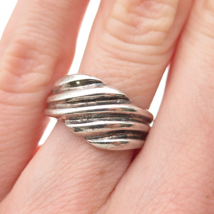 925 Sterling Silver Vintage Modernist Ribbed Oxidized Ring Size 6