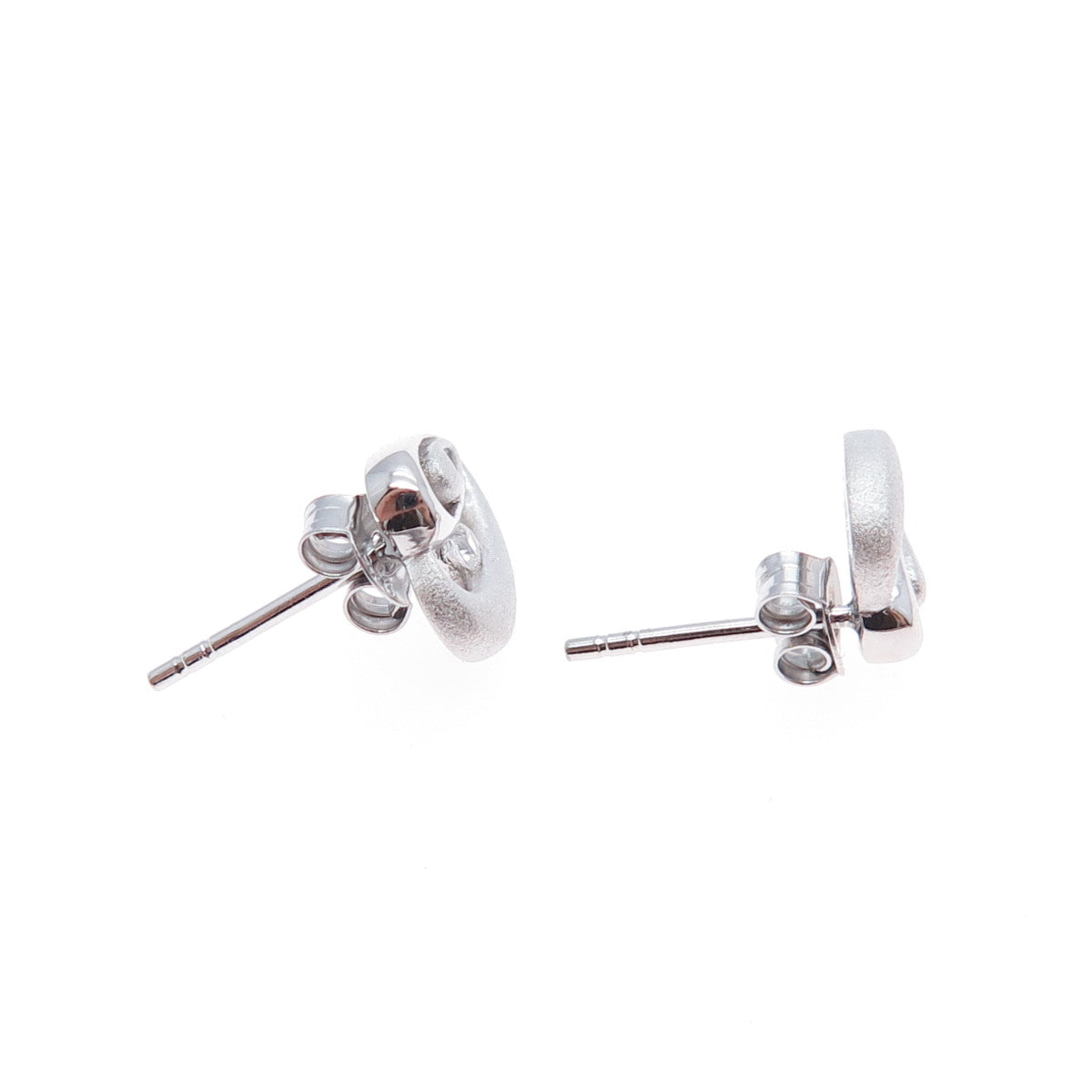 925 Sterling Silver Round-Cut C Z Textured Heart Earrings