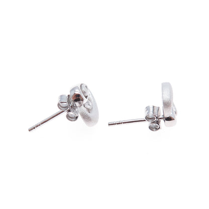 925 Sterling Silver Round-Cut C Z Textured Heart Earrings