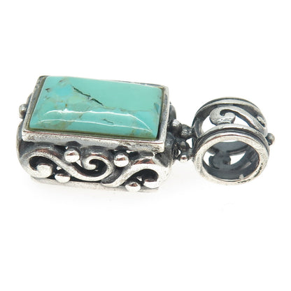 925 Sterling Silver Vintage Real Turquoise Gemstone Ornate Pendant