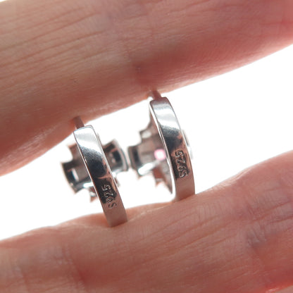 925 Sterling Silver Princess-Cut Pink & Round-Cut White C Z Cross Hoop Earrings