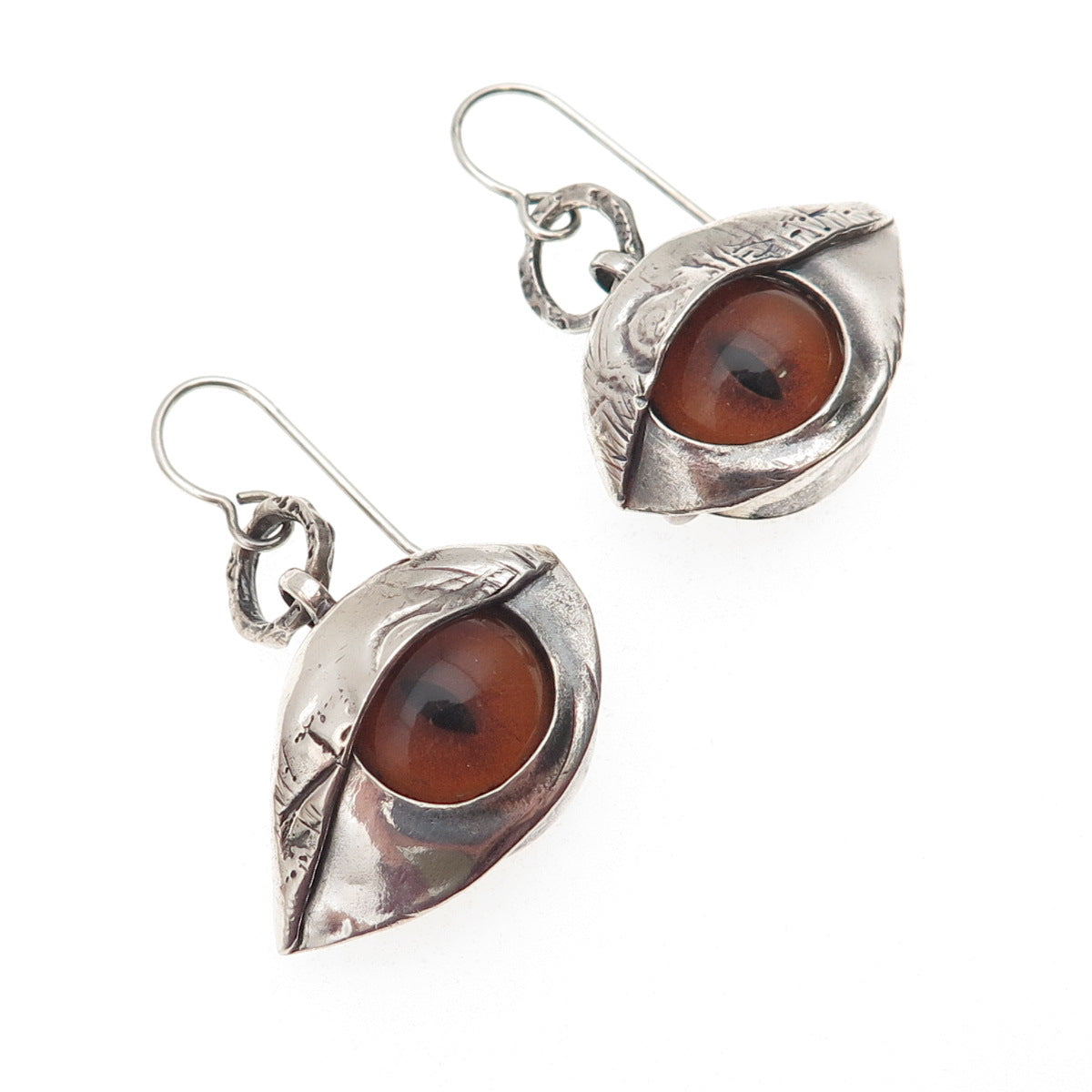 925 Sterling Silver Vintage Glass Modernist Evil's Eye Oxidized Dangle Earrings