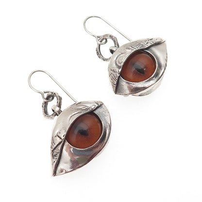 925 Sterling Silver Vintage Glass Modernist Evil's Eye Oxidized Dangle Earrings