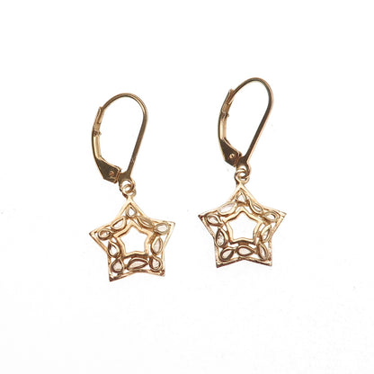 D'Joy 925 Sterling Silver Gold Plated Real Rose-Cut Diamond Star Dangle Earrings