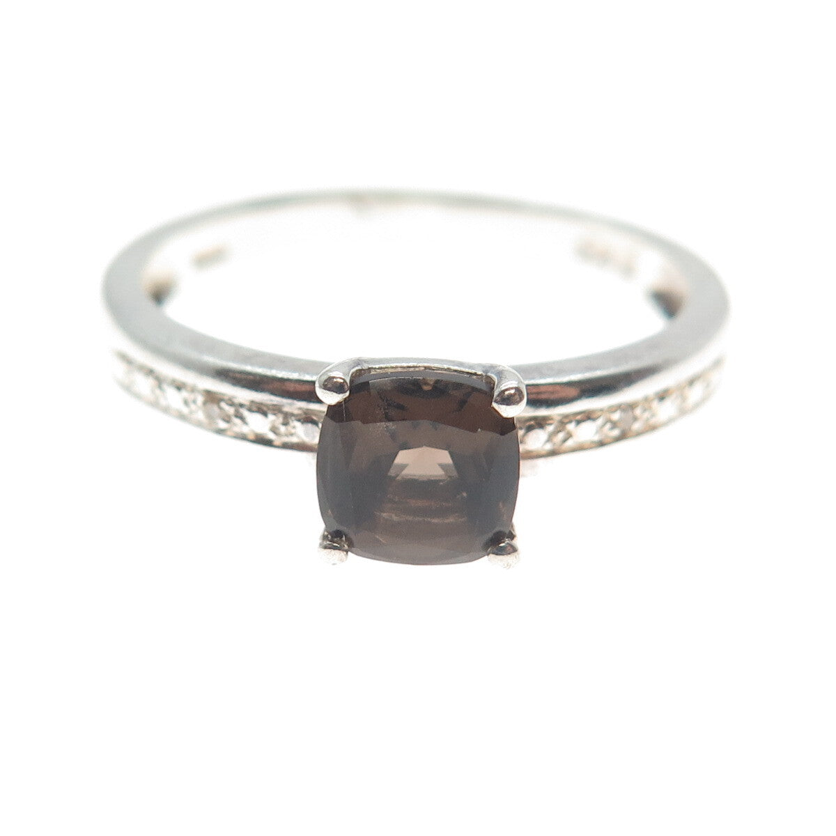 MICHELLE ALBALA Sterling Silver Real Diamond Accent Smoky Quartz Ring Size 10.25