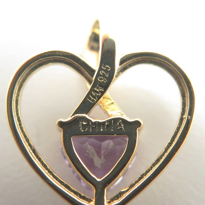 HAN 925 Sterling Silver Gold Plated Real Amethyst & White Topaz Heart Pendant