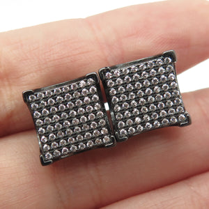 925 Sterling Silver Round-Cut C Z Black Rhodium Stud Earrings