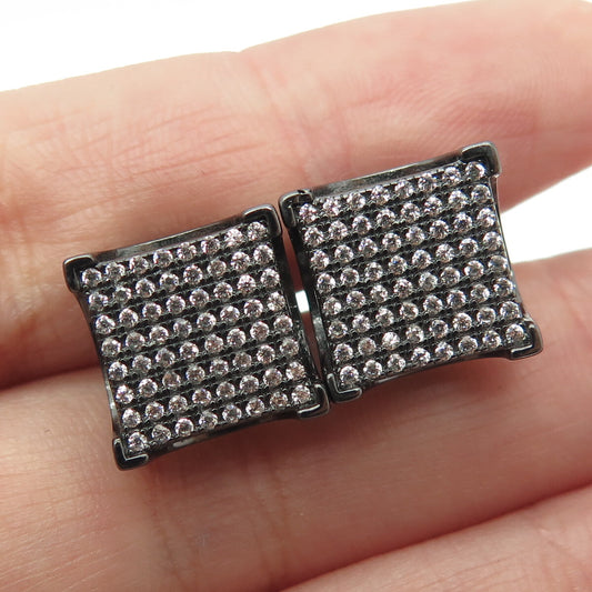 925 Sterling Silver Round-Cut C Z Black Rhodium Stud Earrings
