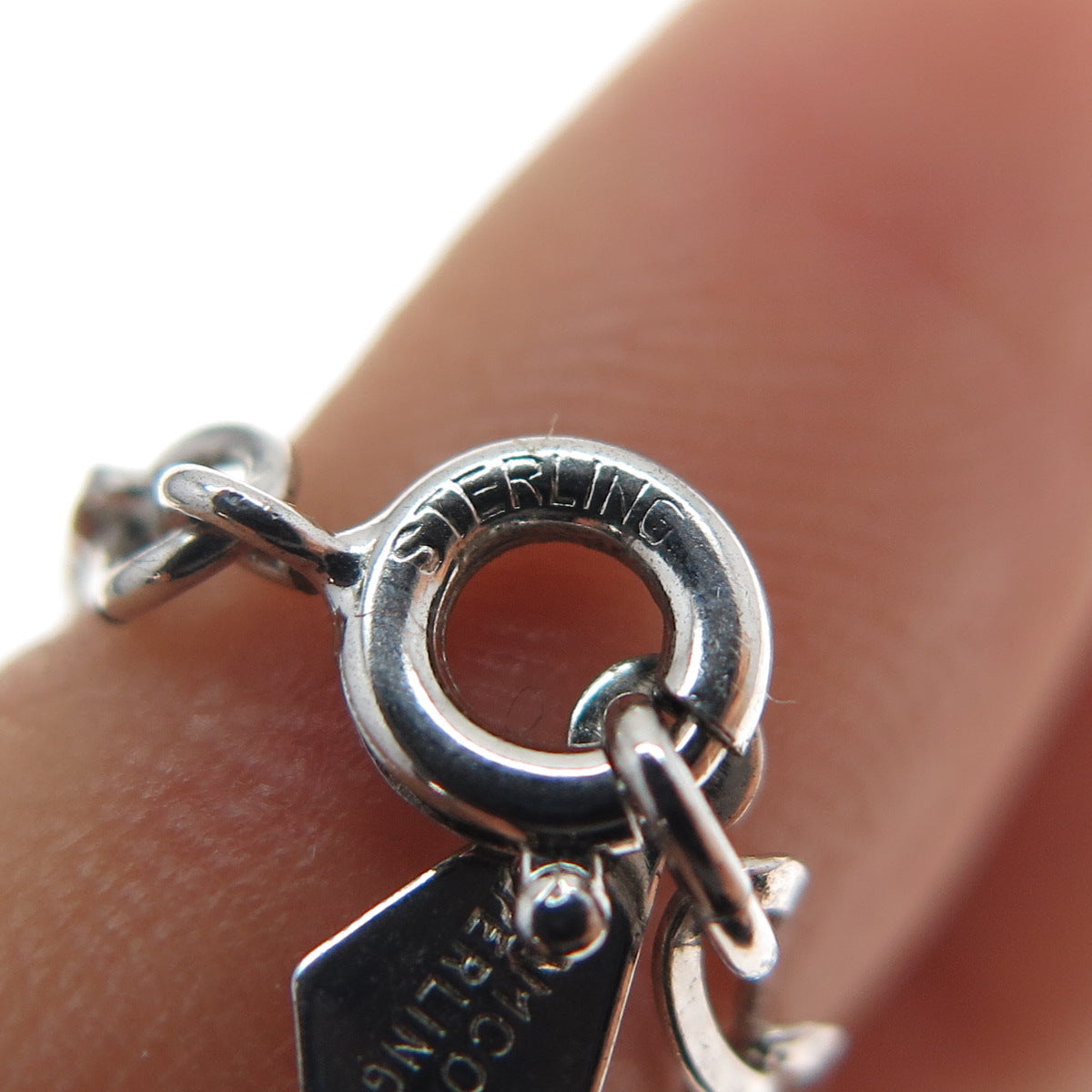 AMCO Sterling Silver Antique Art Deco Apalite Serpentine Chain Necklace 16-18"