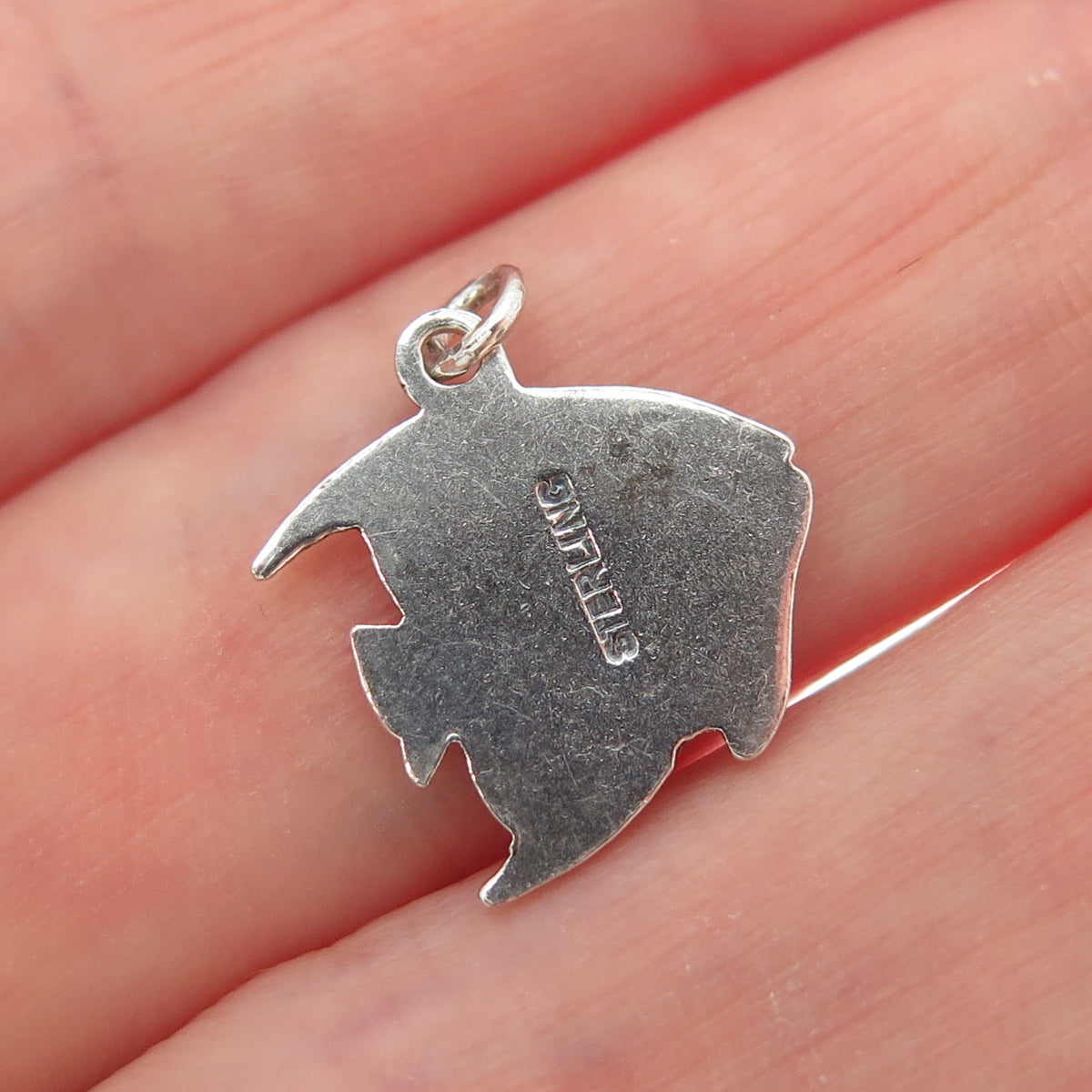 925 Sterling Silver Vintage Angel Fish Oxidized Minimalist Charm Pendant