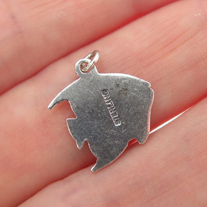 925 Sterling Silver Vintage Angel Fish Oxidized Minimalist Charm Pendant