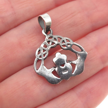 925 Sterling Silver Vintage Irish Claddagh Oxidized Charm Pendant