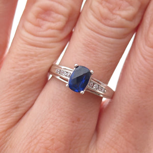 925 Sterling Silver Lab-Created Sapphire & C Z Ring Size 6.75