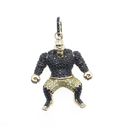 925 Sterling Silver Gold Plated Real Round-Cut Spinel & C Z Black Hulk Pendant
