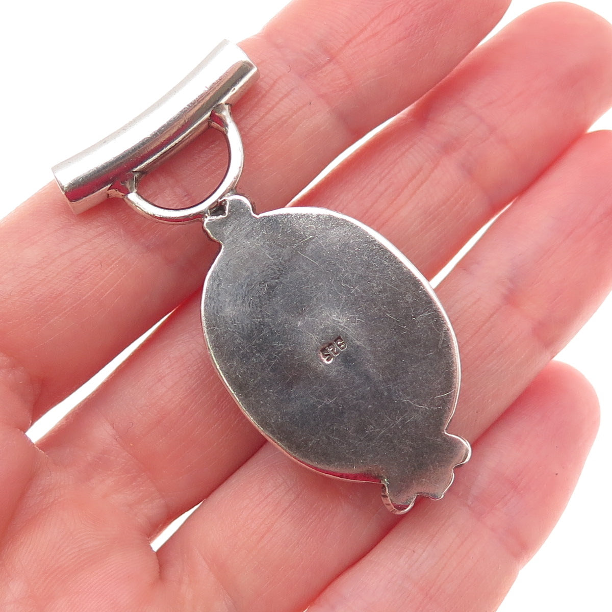 925 Sterling Silver Vintage Real Cabochon Eilat Modernist Slide Pendant