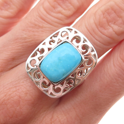 Tehya Oyama 925 Sterling Silver Real Sleeping Beauty Turquoise Swirl Ring Size 8