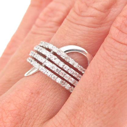 925 Sterling Silver Round-Cut C Z 5-Row Wave Ring Size 8.25
